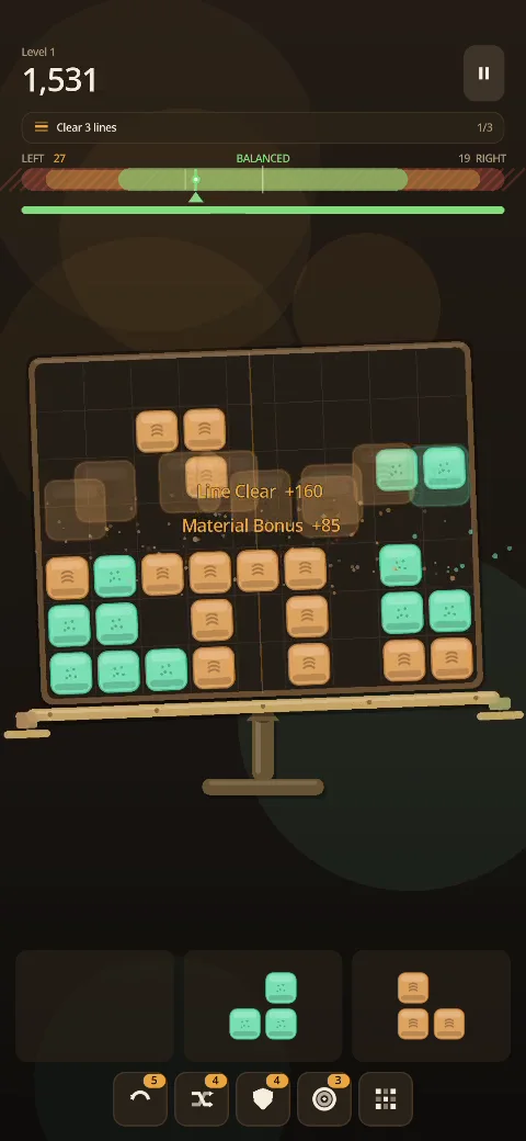 Balance Blast gameplay with blocks placed across a working scale