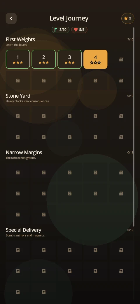 Balance Blast level journey screen
