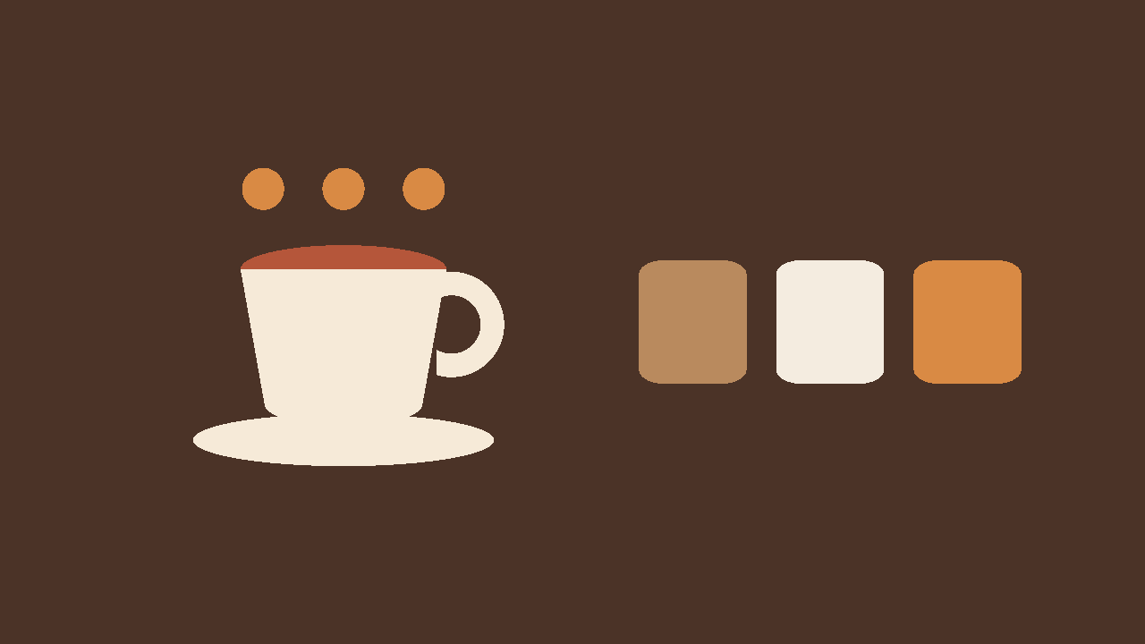 A coffee cup beside three matching board tiles
