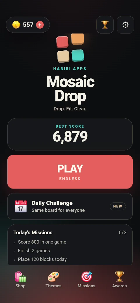 Mosaic Drop home screen