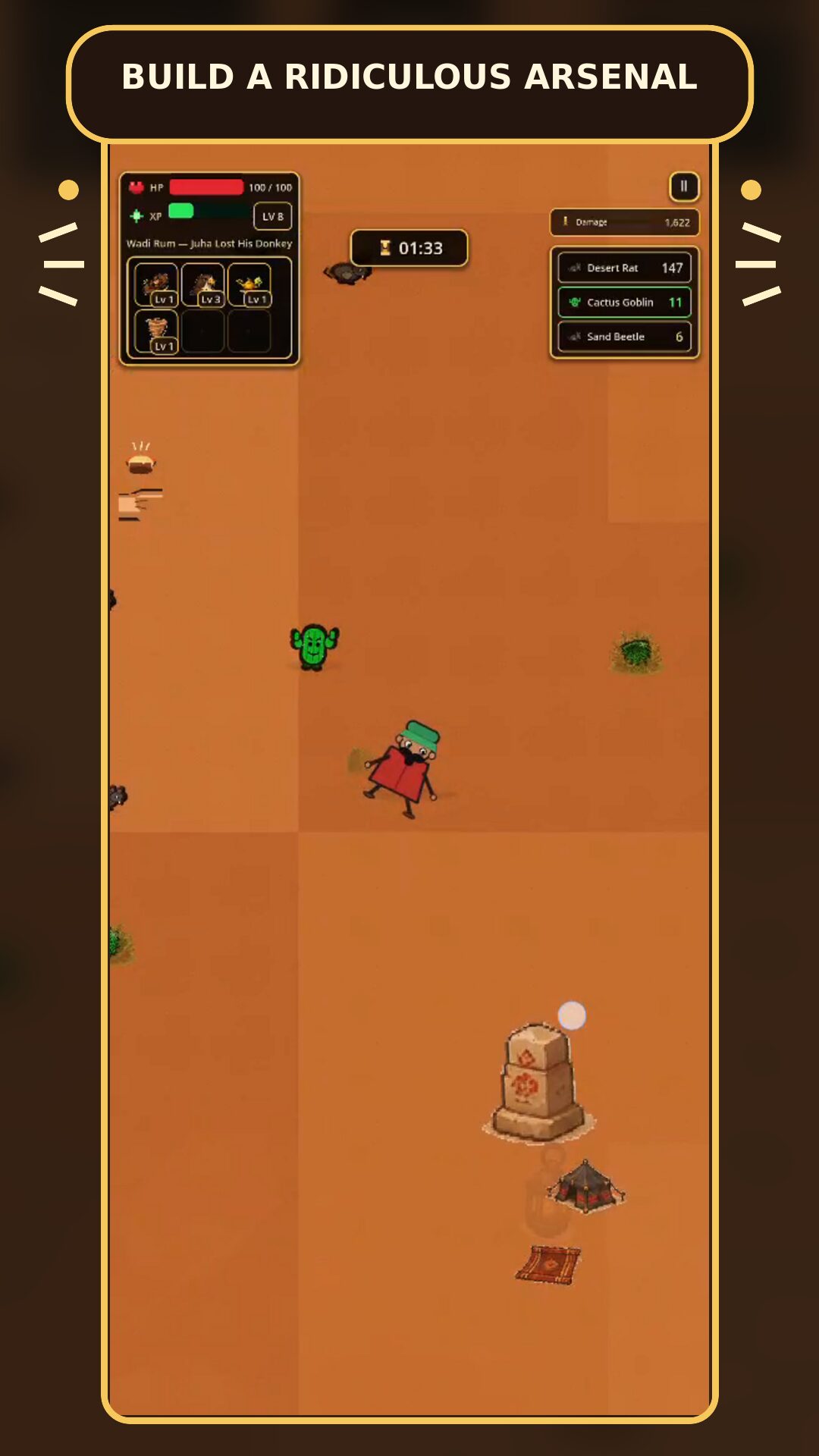 Juha survives a busy desert swarm using an upgraded arsenal